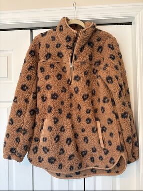 Abercrombie & Fitch Brown Leopard Sherpa Pullover